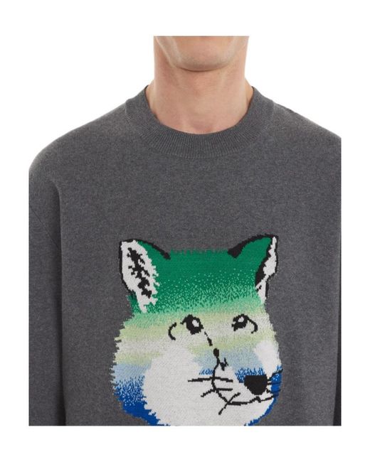 Maison Kitsuné Gray Maison Kitsuné Fox Head Intarsia-Knit Jumper for men