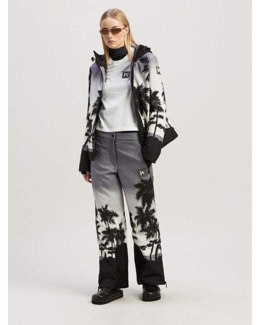 Palm Angels Gray Palm Tree-Printed Zippeded Ski Jacket