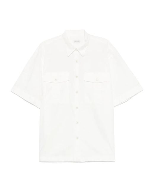 Dries Van Noten White Lapel Short-Sleeved Shirt for men