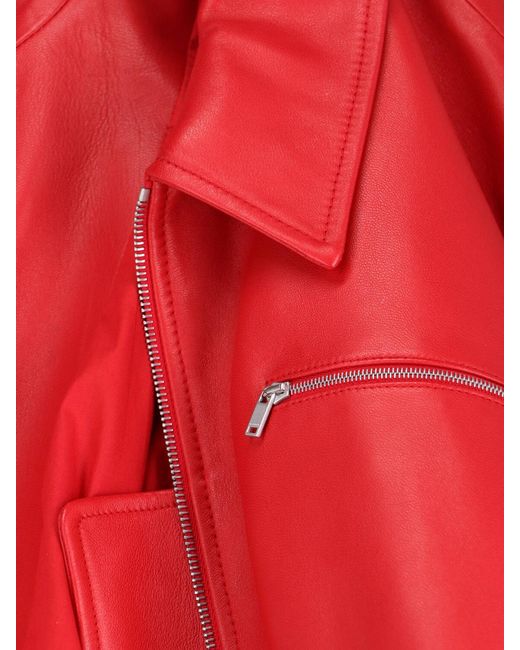 Jil Sander Red Leather Bomber Jacket