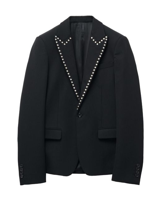 McQueen Black Stud Embellished Embroidered Single-Breasted Jacket for men