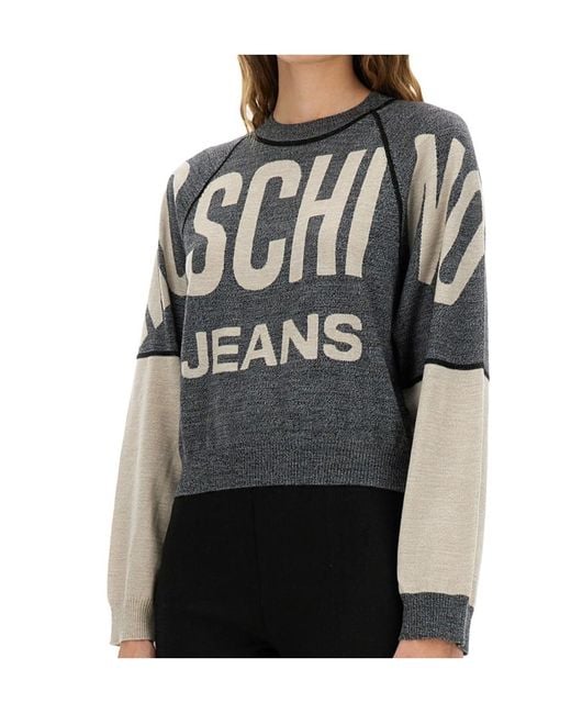 Moschino Black Jeans Inlaid Logo Knitted Jumper