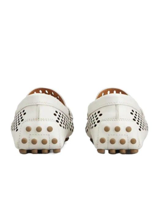Tod's White Logo Engraved Perforated Loafers