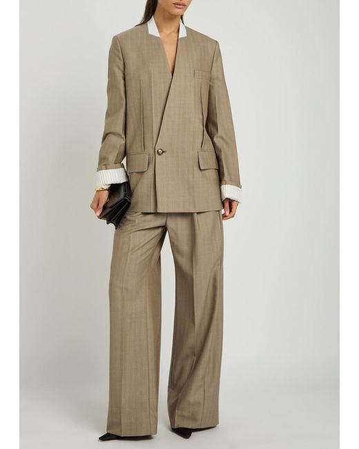 Victoria Beckham Brown Folded-Collar Double-Breasted Wool Jacket