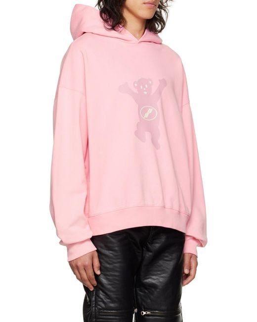 we11done Pink Logo Print Cotton Hoodie for men