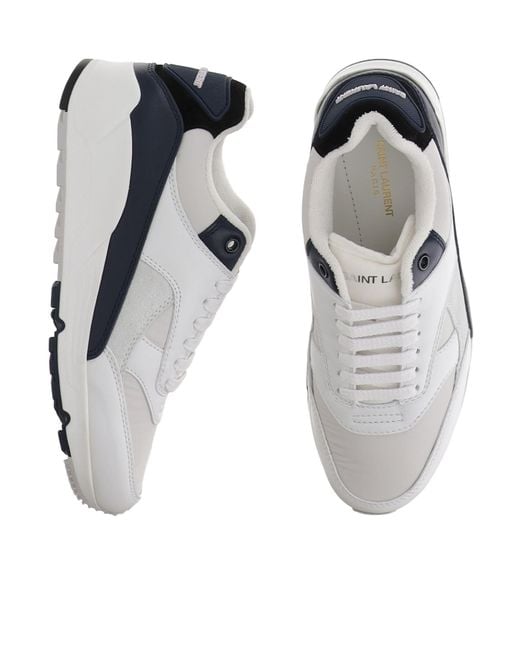 Saint Laurent White Logo Embossed Lace-Up Sneakers