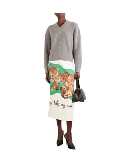 Brandon Maxwell Gray Cashmere V-Neck Knit Sweater
