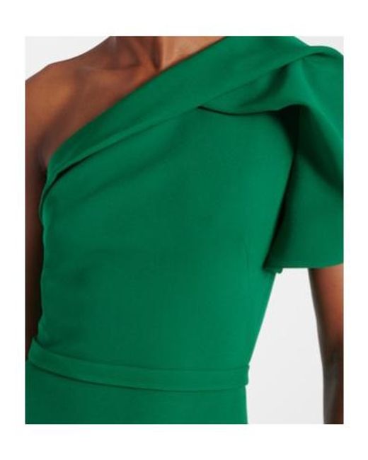 Safiyaa Green One-Shoulder Crepe Gown