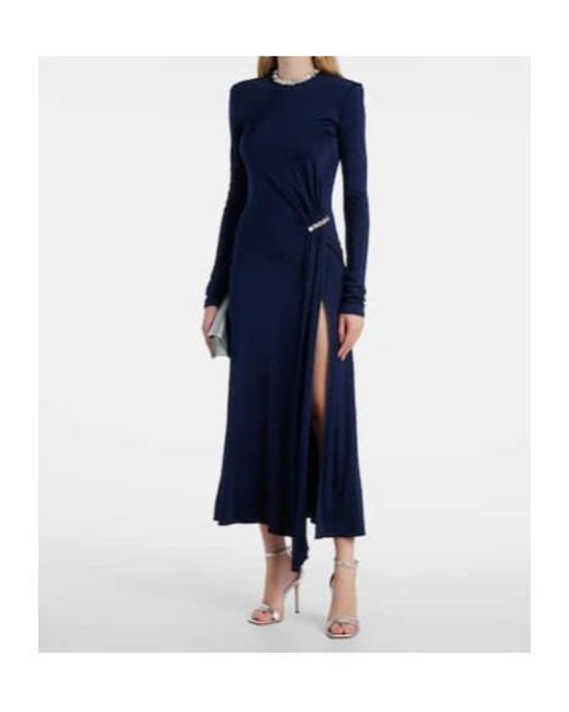 David Koma Blue Crystal-Embellished Gathered Midi Dress