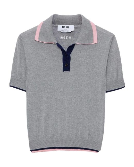 MSGM Gray Contrast Trim Polo Knitted Top