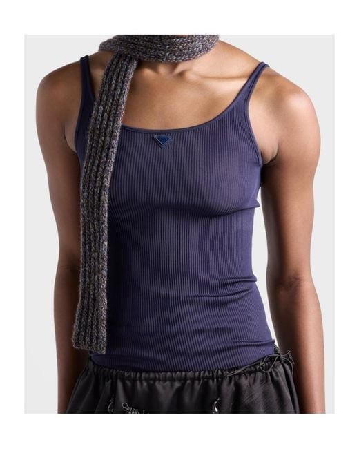 Prada Blue Ribbed Knit Silk Tank Top