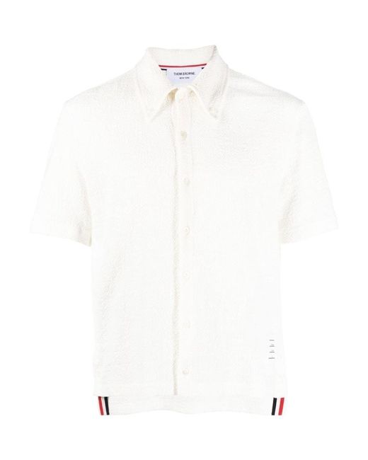 Thom Browne White Tweed Short-Sleeve Polo Shirt for men