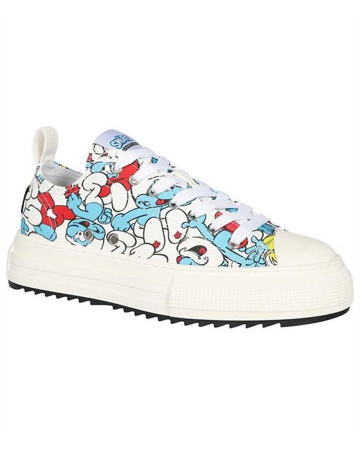 DSquared² White X Smurfs Lace-Up Sneakers for men