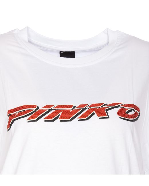 Pinko White Logo Printed Crewneck T-Shirt