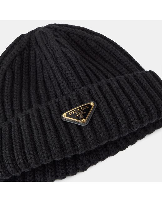 Prada Black Classic Logo Knit Hat