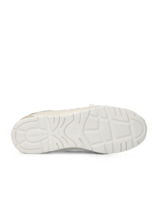 Pinko White Panelled Shearling-Trim Sneakers