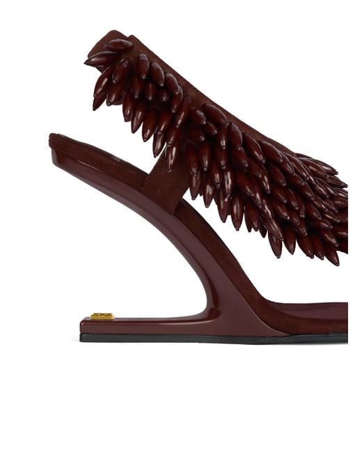 Balmain Brown No Wedge Beaded Suede Sandals