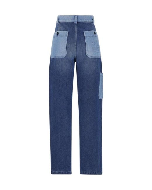 Etro Blue Patchwork Logo-Embossed Straight-Leg Jeans for men