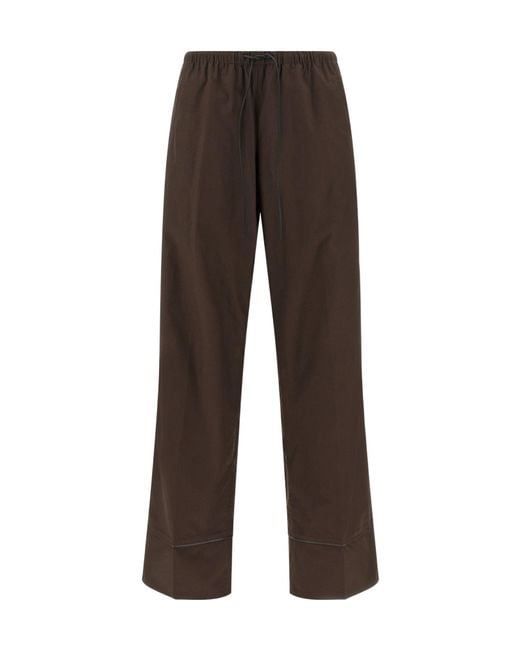 Yves Salomon Brown Leather Trim Wide-Leg Pants