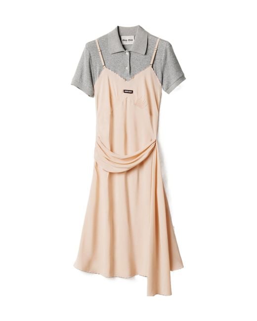 Miu Miu Natural Silk-Cotton Layered Midi Dress