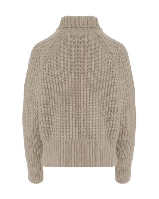 Allude Gray Half-Zip Turtleneck Knitted Sweater