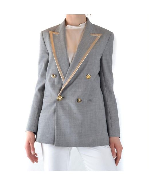 Pinko Gray Double-Breasted Suit Jacket