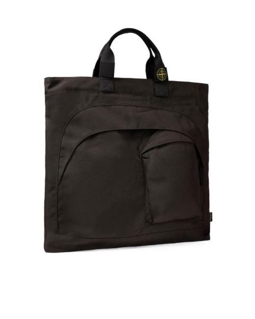 Stone Island Black Tote Bag With Multiple Pockets And Adjustable Strap for men
