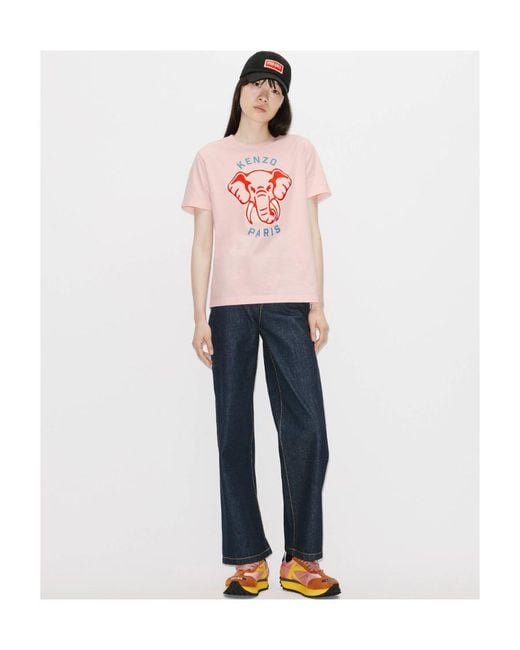 KENZO Pink Loose-Fit Varsity Jungle Elephant T-Shirt