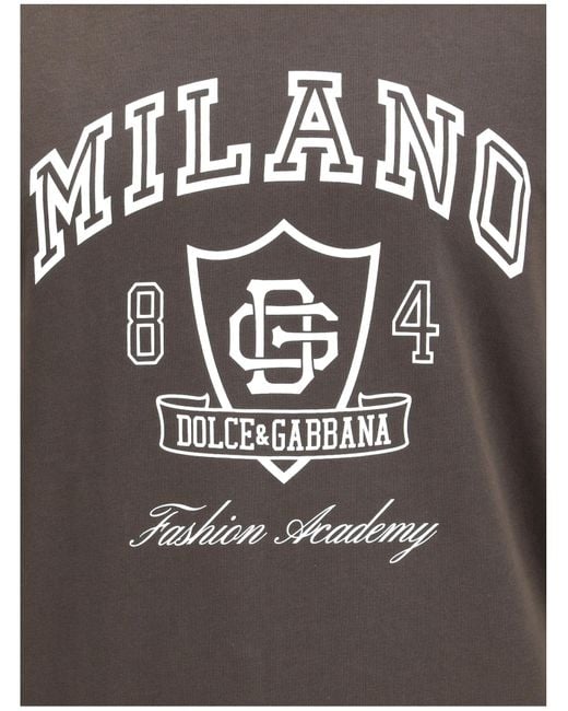 Dolce & Gabbana Gray Logo Printed Long-Sleeved T-Shirt for men
