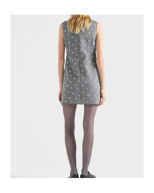 Prada Gray Embroidered Pinstripe Mini-Dress