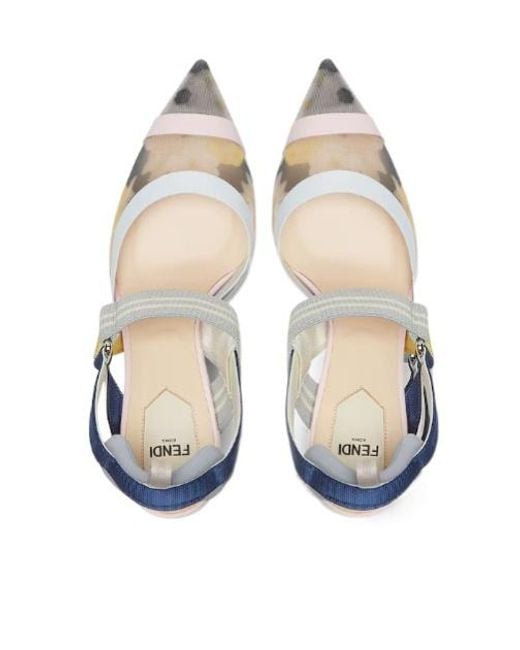 Fendi Blue Colibrì Mesh High-Heeled Slingback Pumps