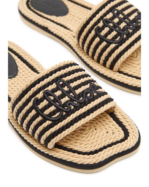 Chloé White Chloé Sand Striped Woven Sliders