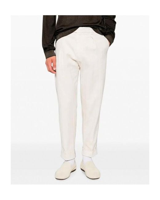 Berwich White Pleated Trousers for men