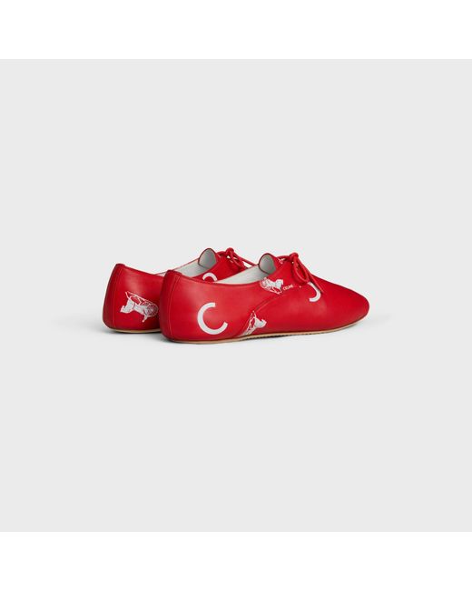 Céline Red Ballet Lace-Up Shoe