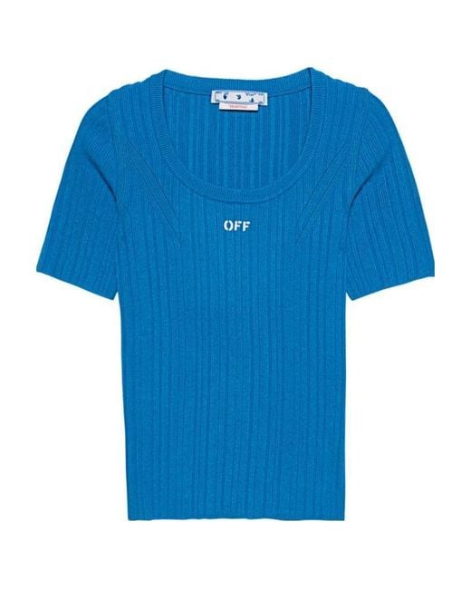 Off-White c/o Virgil Abloh Blue Logo-Print Knit Top