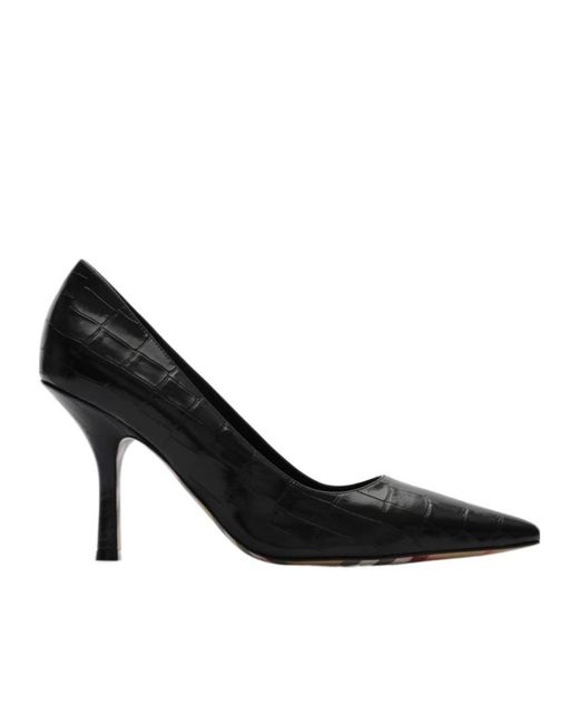Burberry Black Crocodile-Effect Leather Dame High Pumps