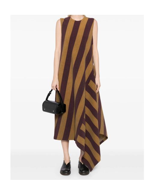 Uma Wang Brown Striped Asymmetric Dress