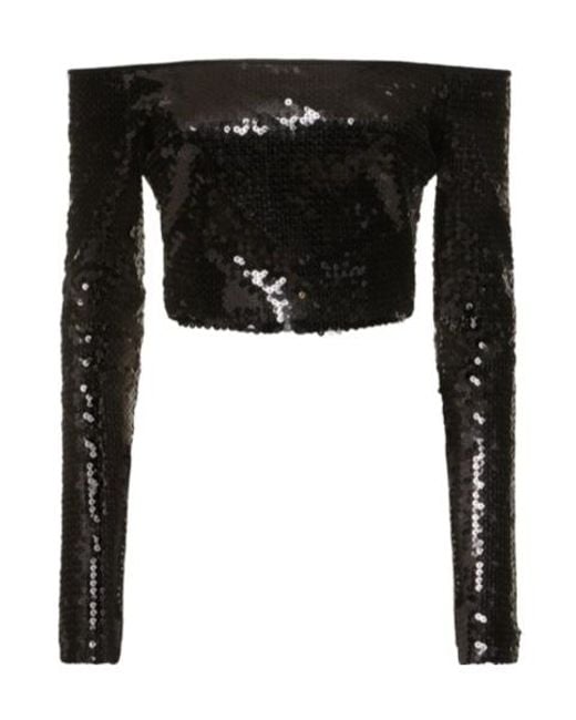 David Koma Black Strapless Sequined Blouse