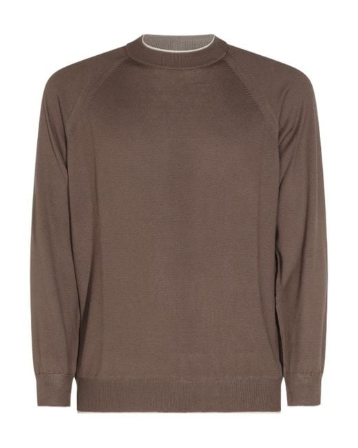 Eleventy Brown Raglan Crew Neck Knitted Sweater for men