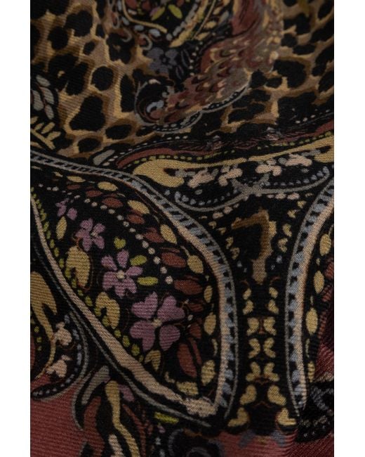 Etro Purple Wool, Cashmere And Silk Shawl With Animal And Paisley Motif