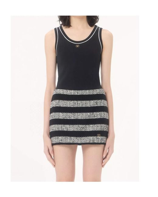 Valentino Black Vlogo Signature Contrast Trim Jersey Top