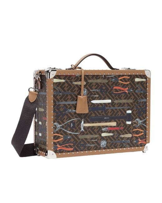 Fendi Brown Ff Canvas Suitcase With Tool Print for men