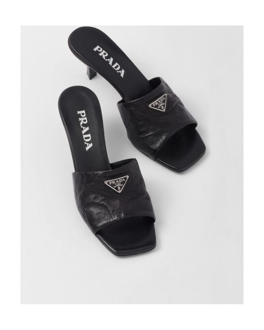 Prada Black Antiqued Nappa Leather Sandals