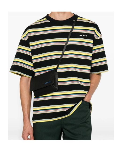 Marni Black Logo-Embroidered Foldover Top Shoulder Bag for men