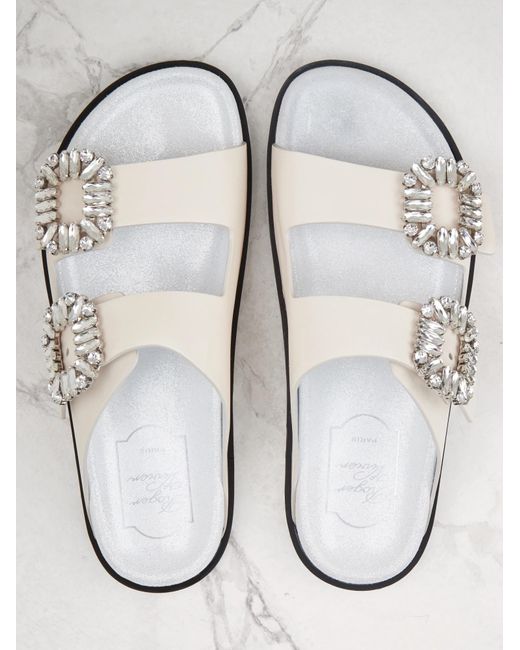 Roger Vivier White Slidy Viv' Buckle Open Toe Mules