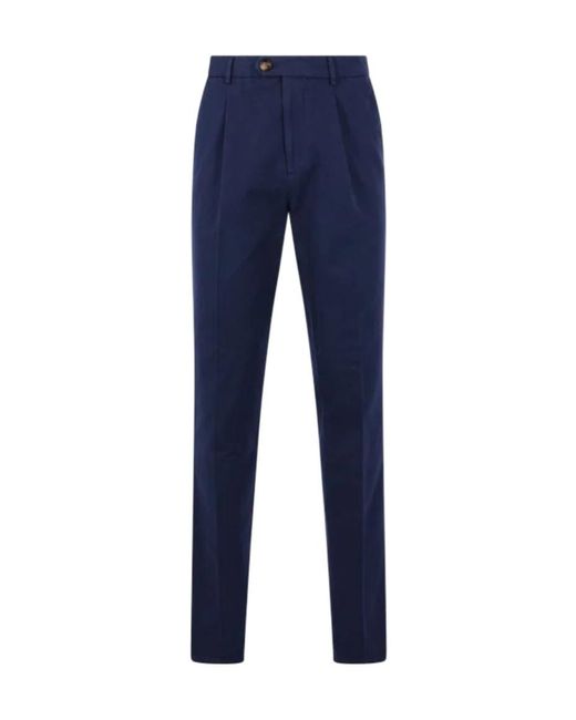Brunello Cucinelli Blue Leisure-Fit Pleated Gabardine Trousers for men