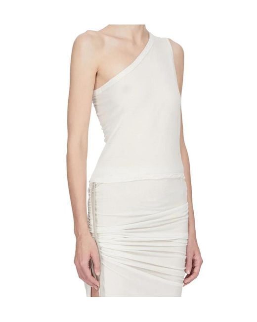 Rick Owens White Ziggy One-Shoulder Top