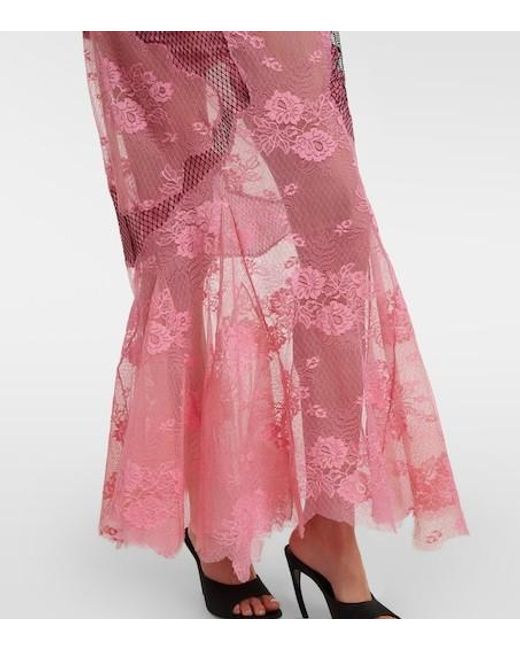 The Attico Pink Sheer Lace And Mesh Maxi Dress