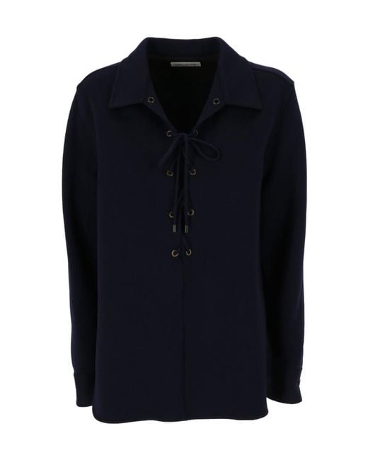 Saint Laurent Blue Lace-Up Long-Sleeved Top