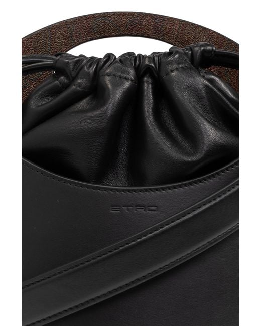 Etro Black Saturno Medium Drawstring Bucket Bag